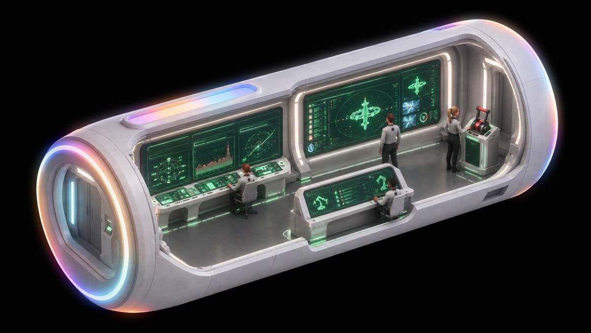 Isometric SALUS station representing the Permissions Pod