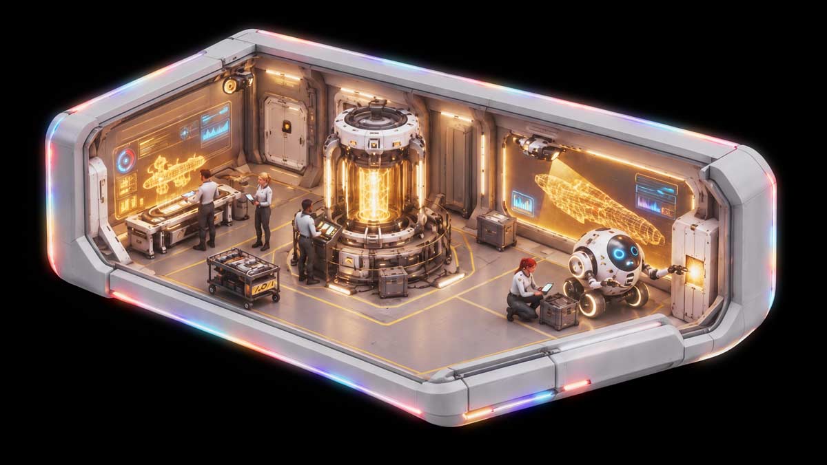 Isometric SALUS station representing the Engineering Bay
